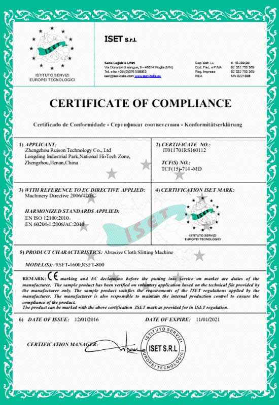 CE for Abrasive cloth slitting machine