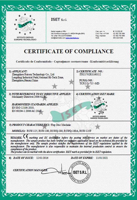 CE for Flap disc machine